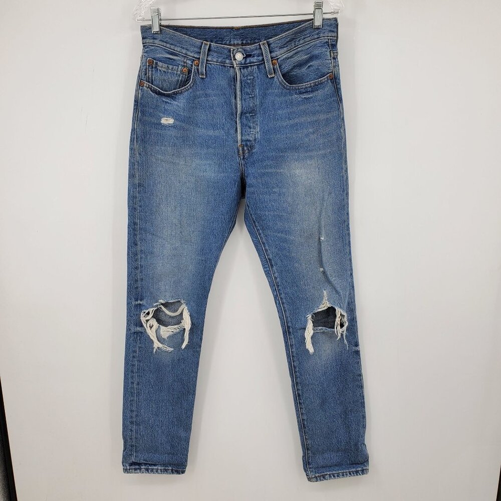 Levi's 501 S Skinny Button Fly Distressed Denim Jeans Size 28 x 30